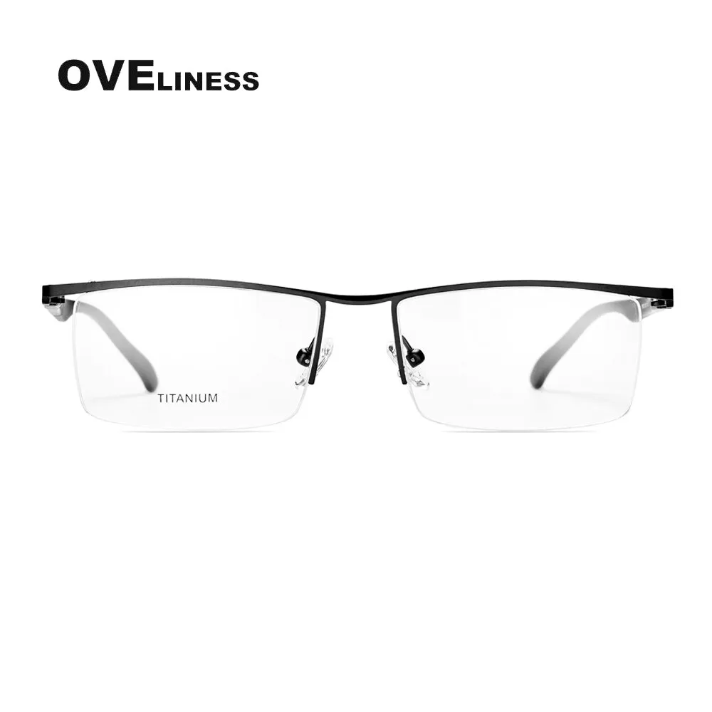 Oveliness Men's Semi Rim Square Screwless Titanium Alloy Eyeglasses 8831