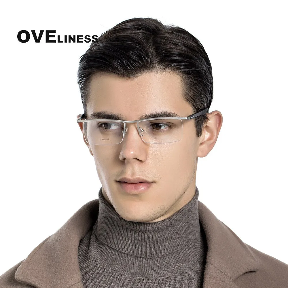 Oveliness Men's Semi Rim Square Screwless Titanium Alloy Eyeglasses 8831