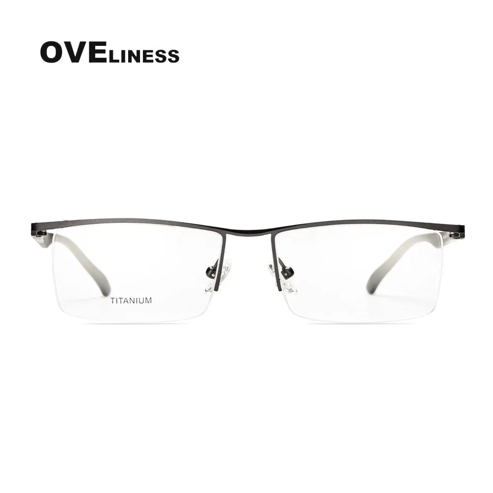 Oveliness Men's Semi Rim Square Screwless Titanium Alloy Eyeglasses 8831