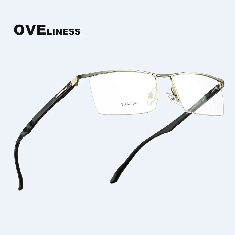 Oveliness Men's Semi Rim Square Screwless Titanium Alloy Eyeglasses 8831