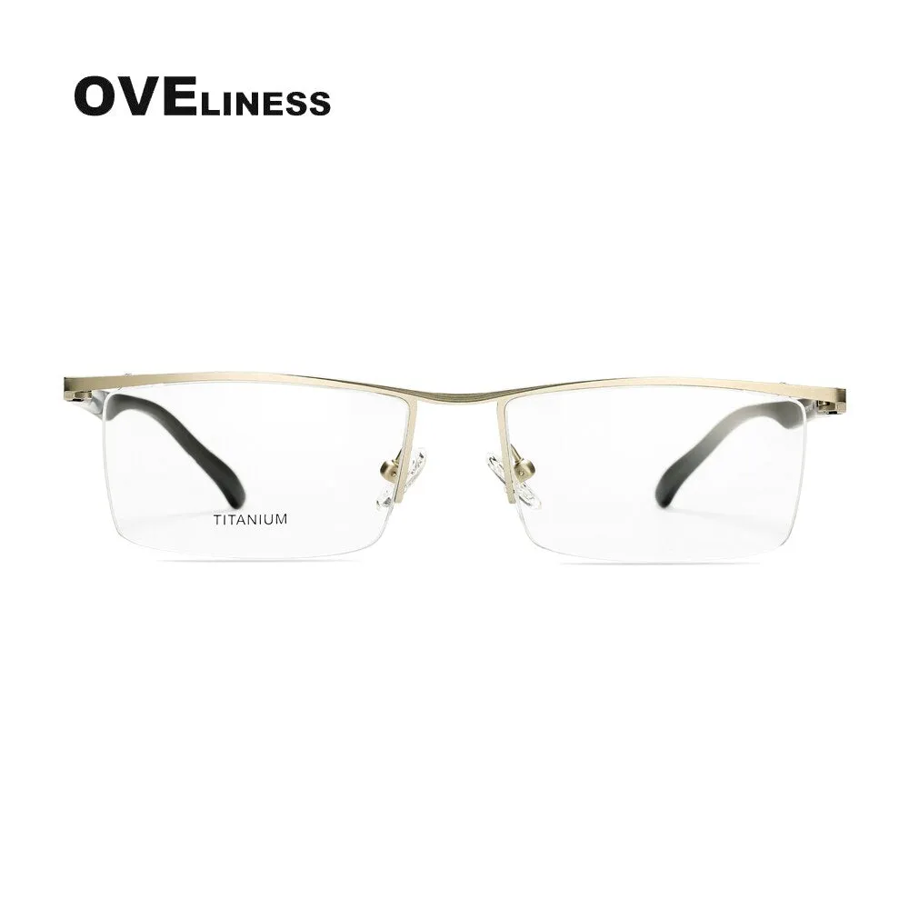 Oveliness Men's Semi Rim Square Screwless Titanium Alloy Eyeglasses 8831