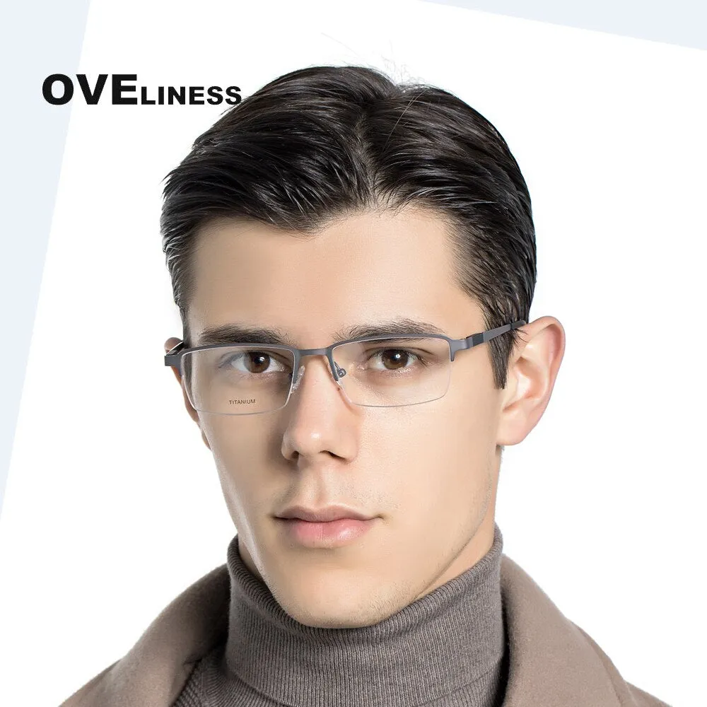 Oveliness Men's Semi Rim Square Titanium Alloy Eyeglasses Ol9877p