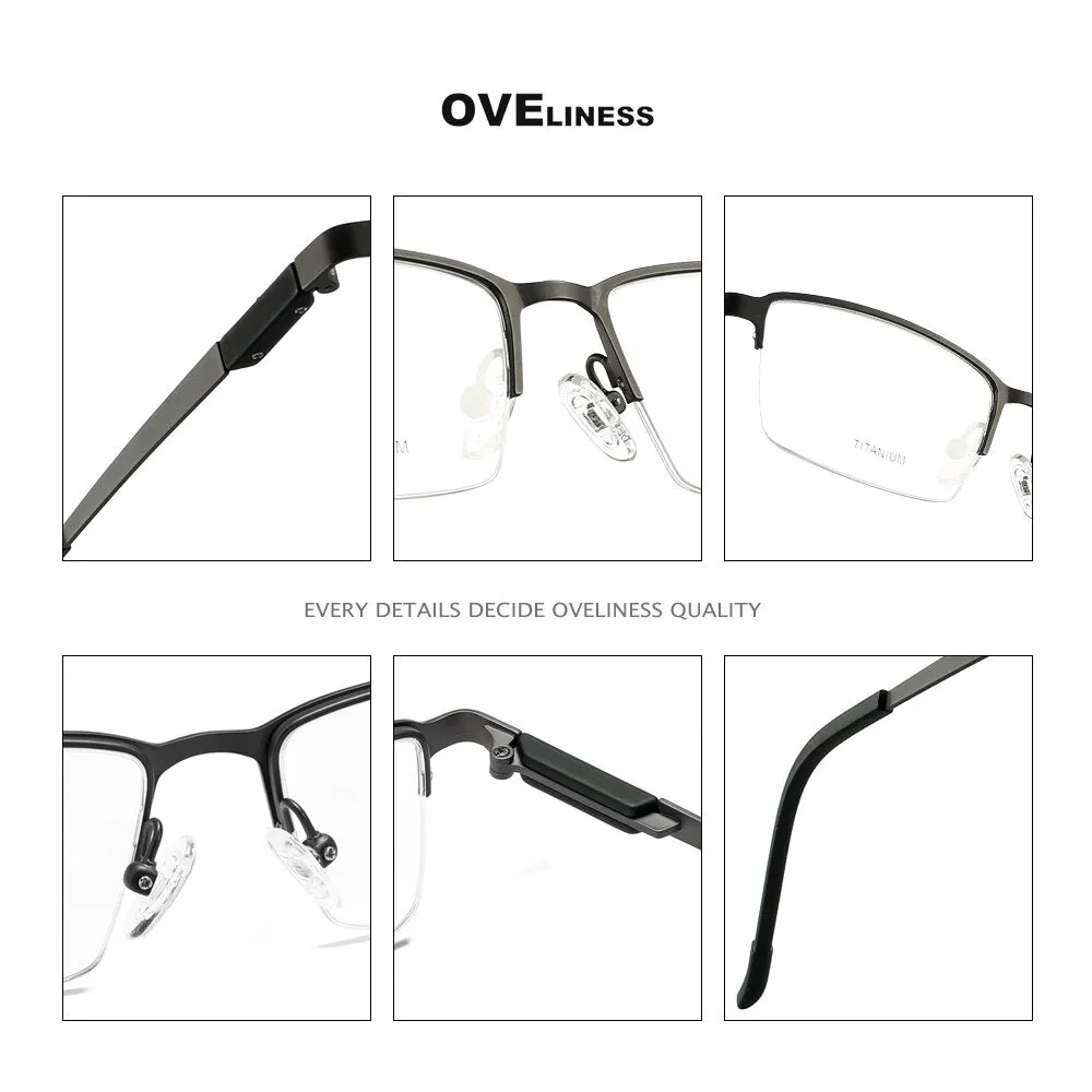 Oveliness Men's Semi Rim Square Titanium Alloy Eyeglasses Ol9877p