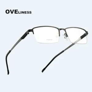 Oveliness Men's Semi Rim Square Titanium Alloy Eyeglasses Ol9877p