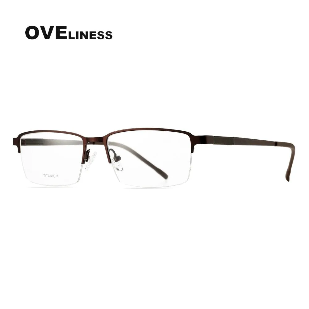 Oveliness Men's Semi Rim Square Titanium Alloy Eyeglasses Ol9877p