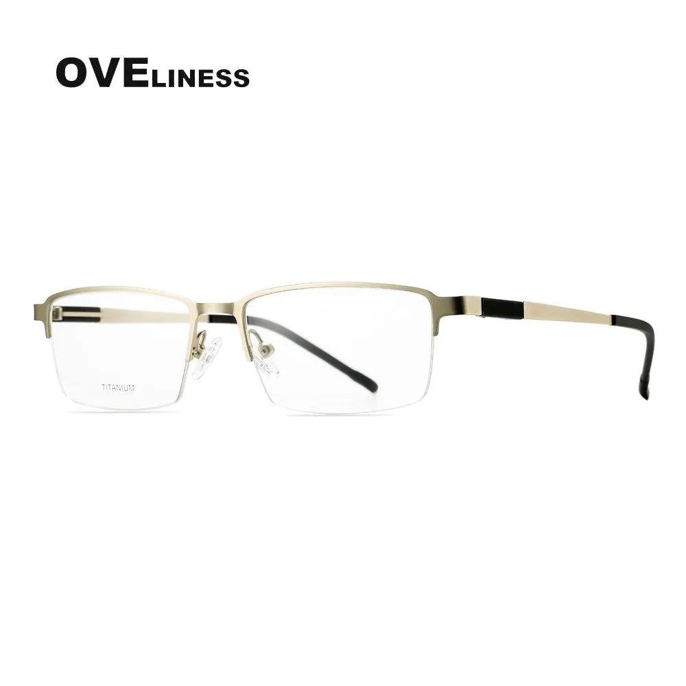 Oveliness Men's Semi Rim Square Titanium Alloy Eyeglasses Ol9877p