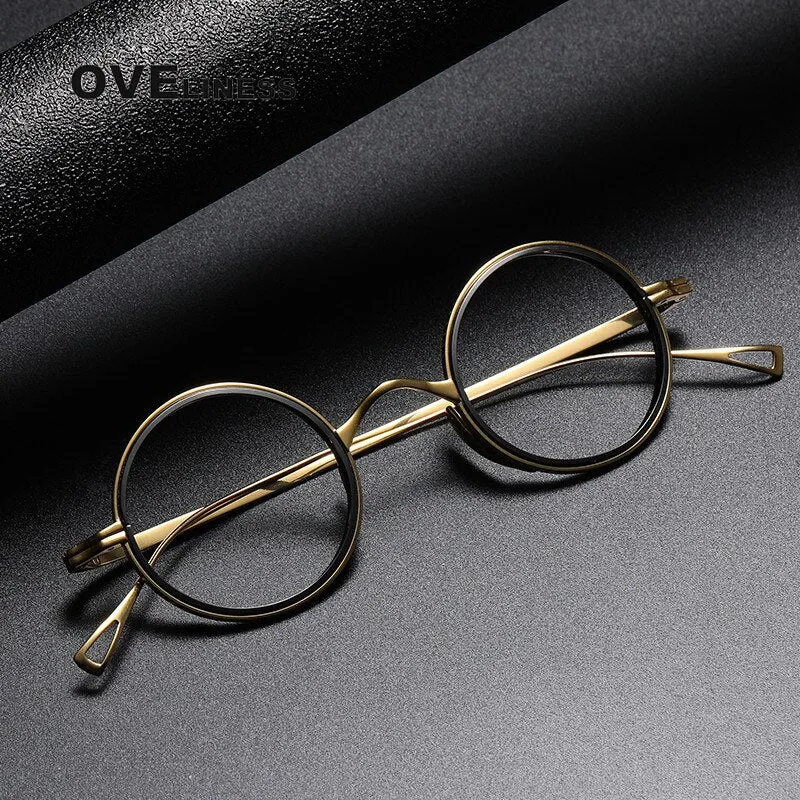 Oveliness Unisex Full Rim Round Acetate Titanium Eyeglasses 123