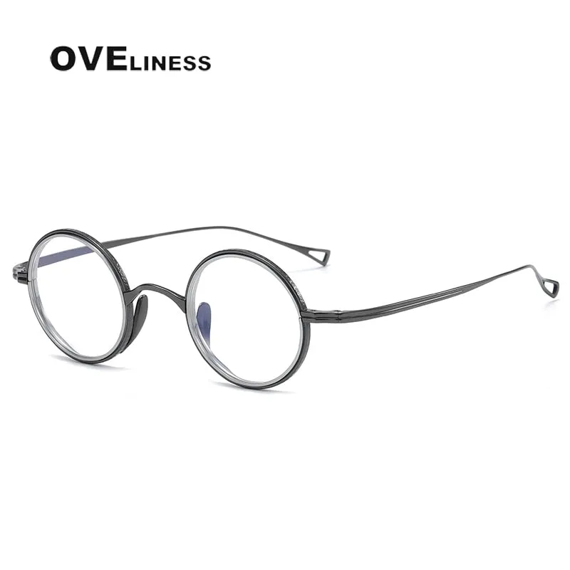 Oveliness Unisex Full Rim Round Acetate Titanium Eyeglasses 123