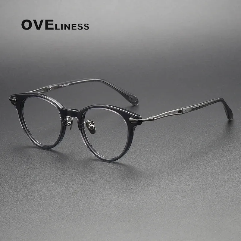 Oveliness Unisex Full Rim Round Acetate Titanium Eyeglasses 4722