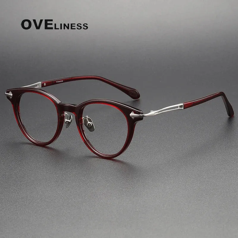 Oveliness Unisex Full Rim Round Acetate Titanium Eyeglasses 4722