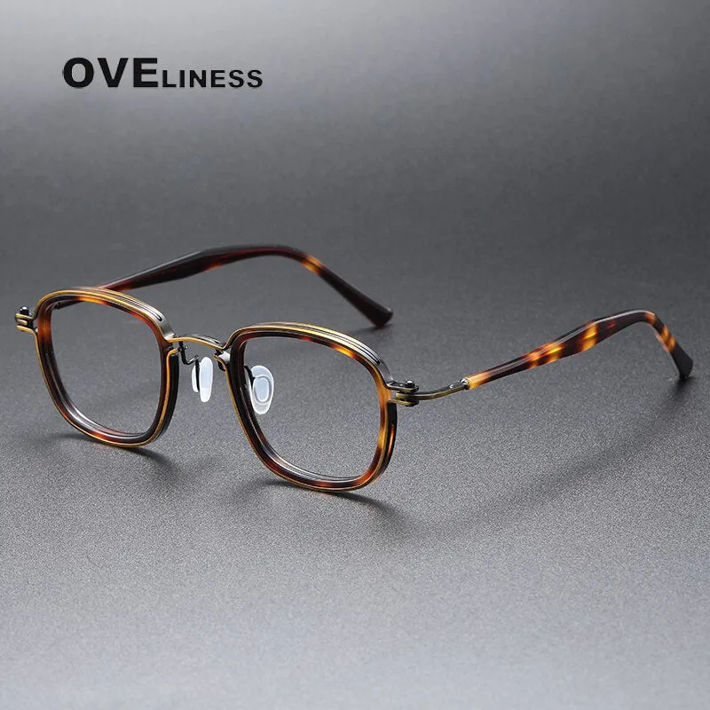 Oveliness Unisex Full Rim Round Square Acetate Titanium Eyeglasses 5863