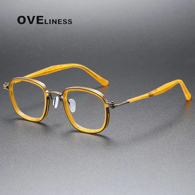 Oveliness Unisex Full Rim Round Square Acetate Titanium Eyeglasses 5863