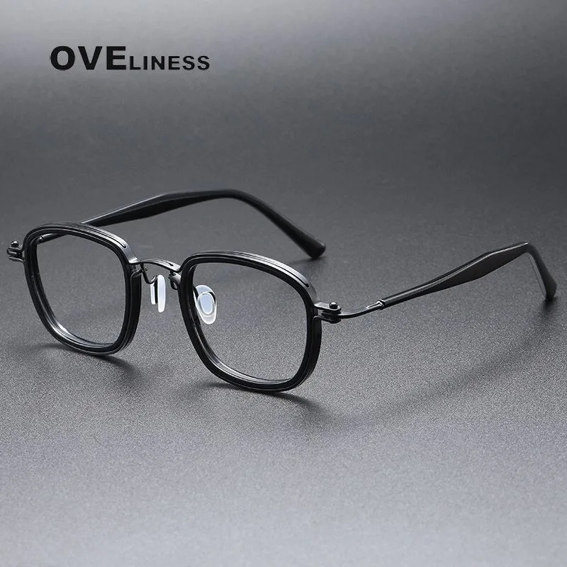 Oveliness Unisex Full Rim Round Square Acetate Titanium Eyeglasses 5863