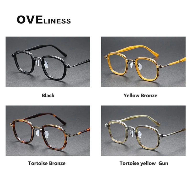 Oveliness Unisex Full Rim Round Square Acetate Titanium Eyeglasses 5863