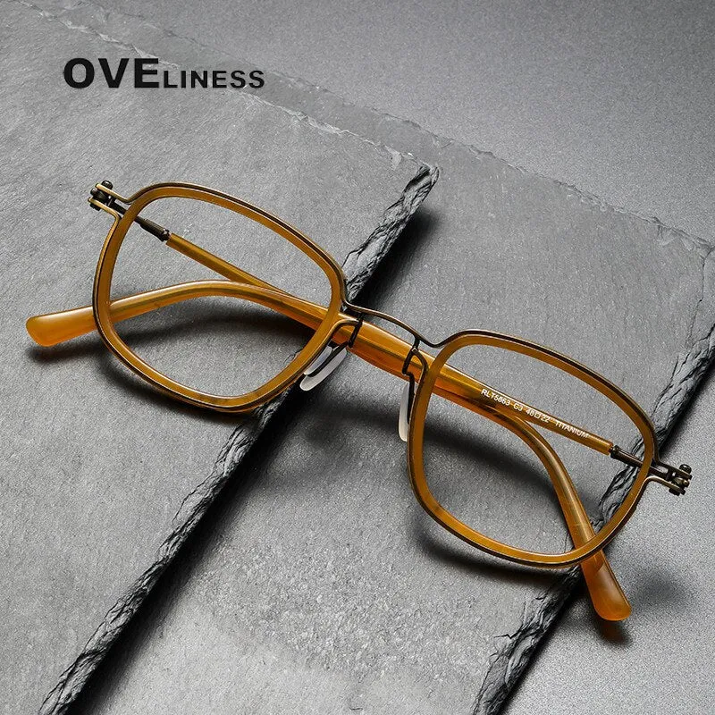 Oveliness Unisex Full Rim Round Square Acetate Titanium Eyeglasses 5863