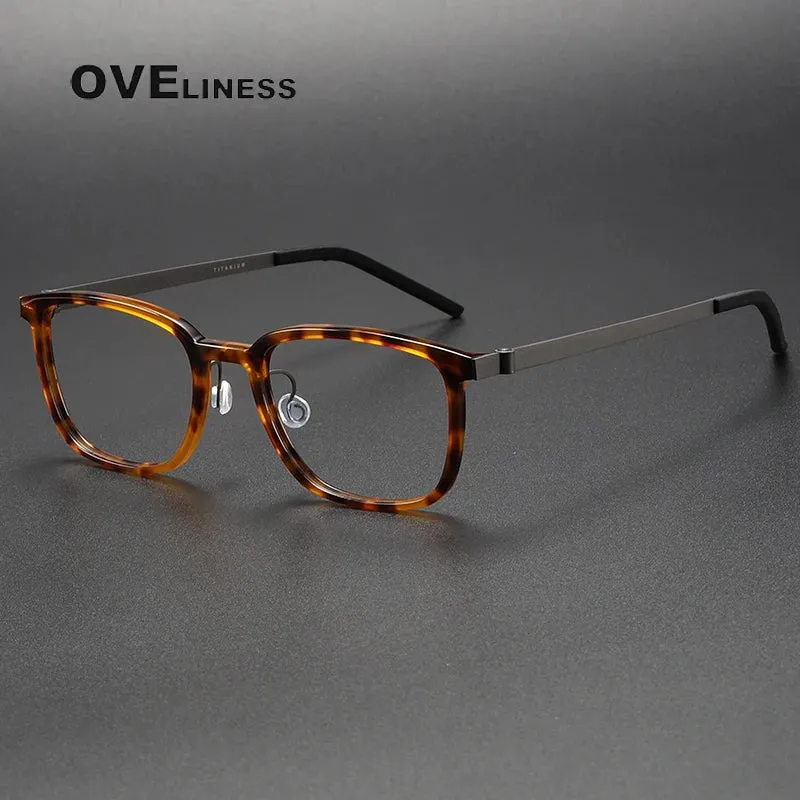 Oveliness Unisex Full Rim Square Acetate Titanium Eyeglasses 1852