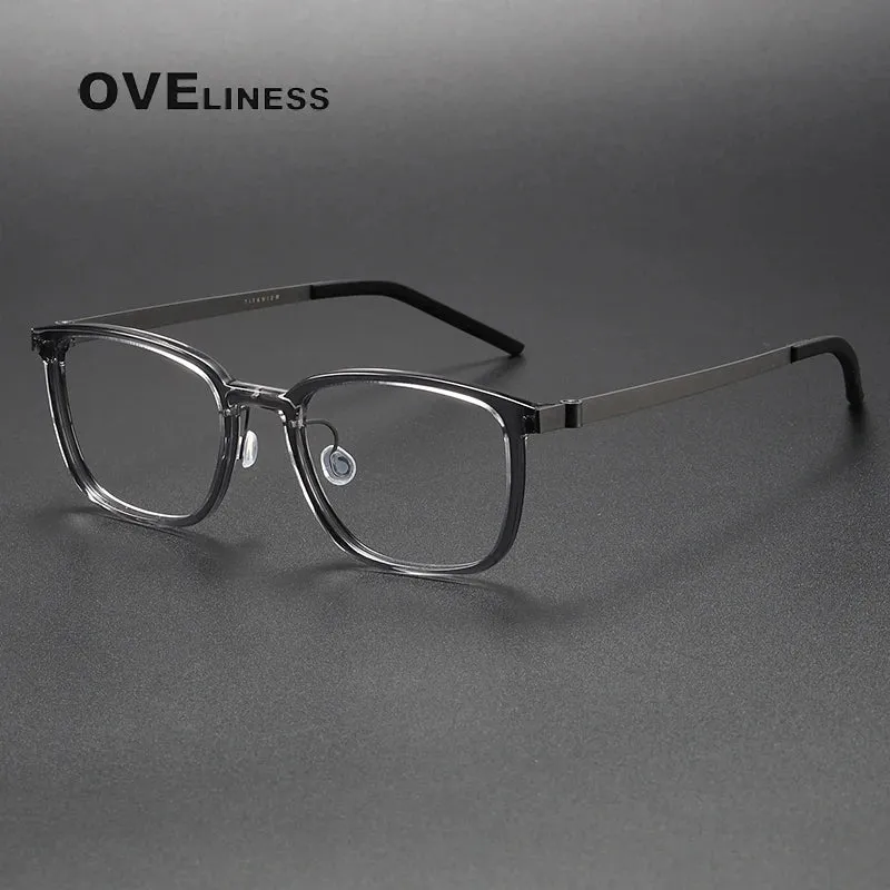 Oveliness Unisex Full Rim Square Acetate Titanium Eyeglasses 1852