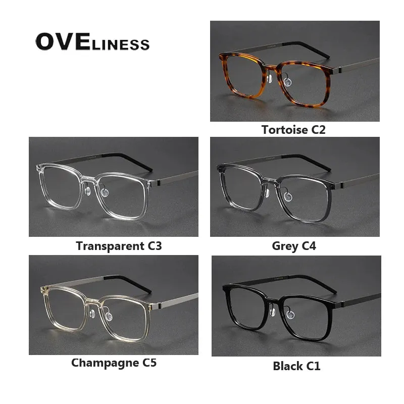 Oveliness Unisex Full Rim Square Acetate Titanium Eyeglasses 1852