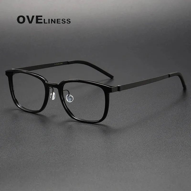 Oveliness Unisex Full Rim Square Acetate Titanium Eyeglasses 1852