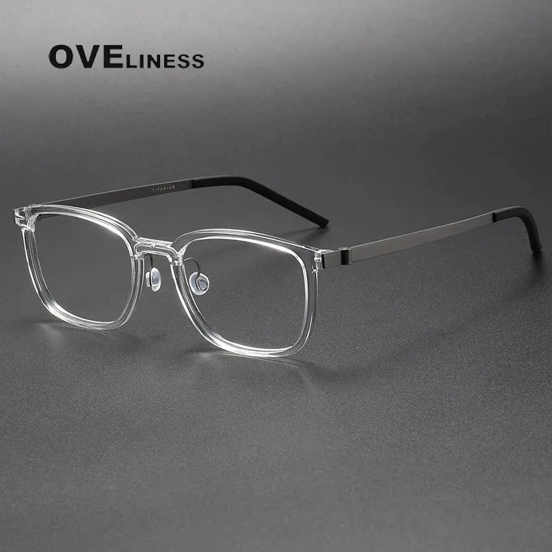 Oveliness Unisex Full Rim Square Acetate Titanium Eyeglasses 1852