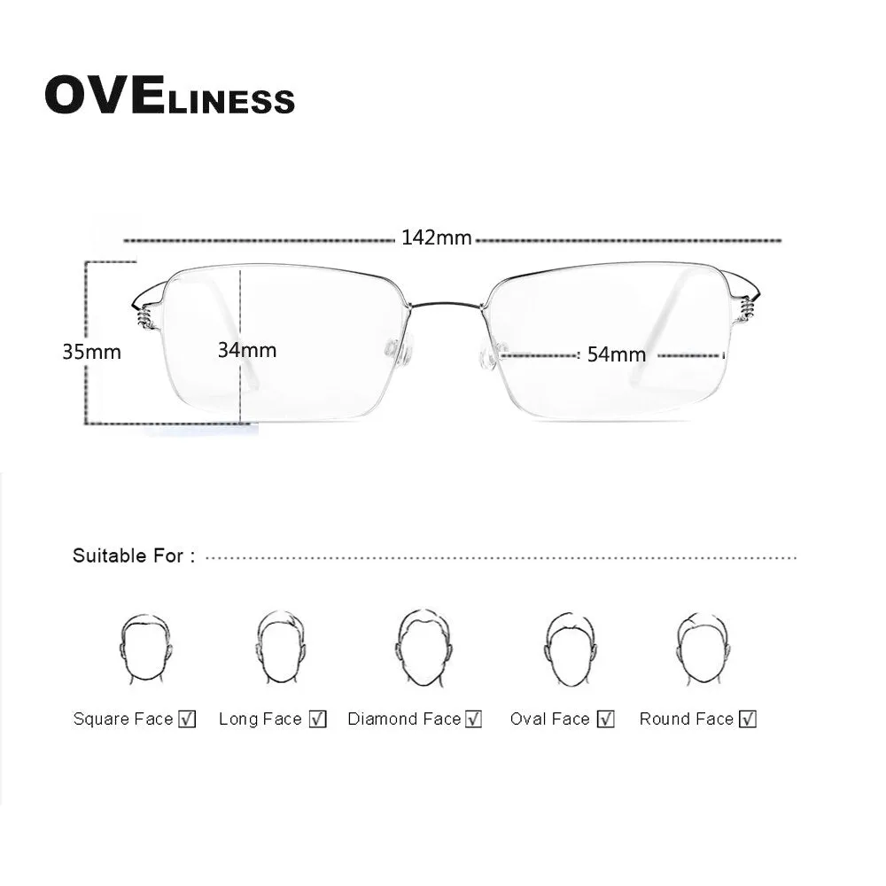 Oveliness Unisex Full Rim Square Screwless Titanium Alloy Eyeglasses