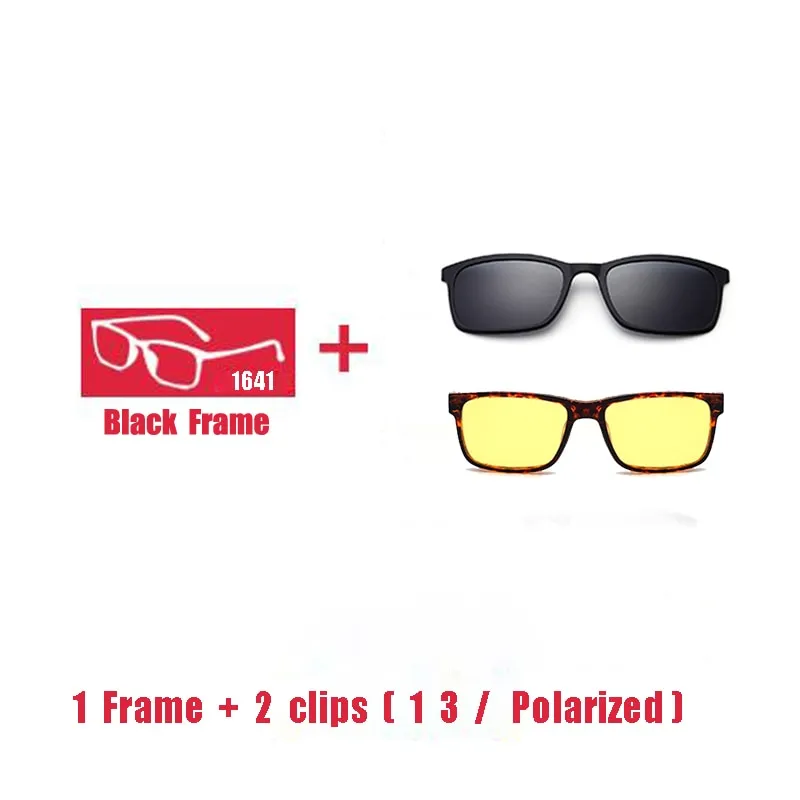 Oveliness Unisex Full Rim Square Tr 90 Titanium Eyeglasses Polarized Clip On Sunglasses 1641