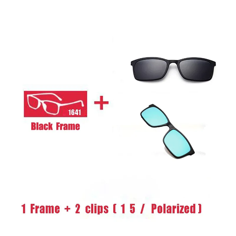 Oveliness Unisex Full Rim Square Tr 90 Titanium Eyeglasses Polarized Clip On Sunglasses 1641