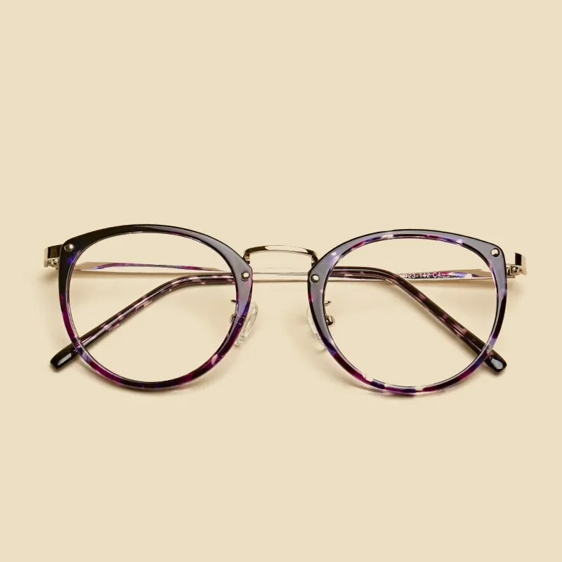 Oveliness Women's Full Rim Round Acetate Copper Alloy Eyeglasses 2646