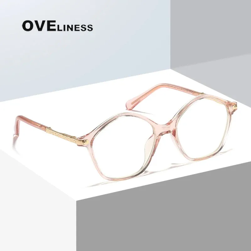 Oveliness Youth Unisex Full Rim Polygonal Tr 90 Titanium Eyeglasses 20204