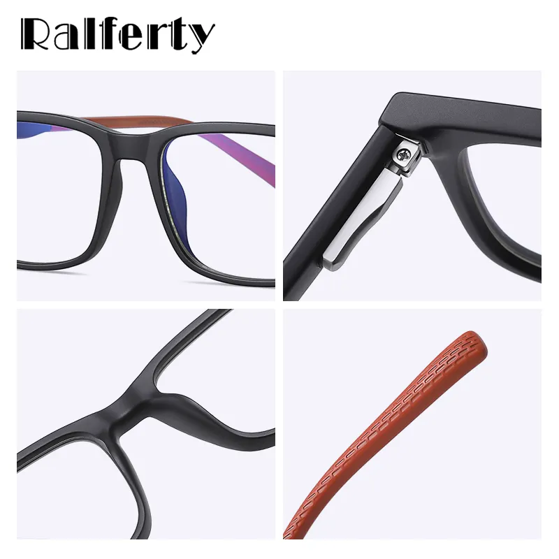 Ralferty Men's Eyeglasses TR90 Square Anti Blue Light D2323-1