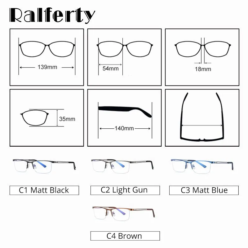 Ralferty Men's Semi Rim Rectangle Alloy Eyeglasses D5916