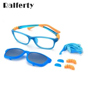 Ralferty  Unisex Children's Full Rim Square Acetate Eyeglasses With Polarized Clip On Sunglasses M18119