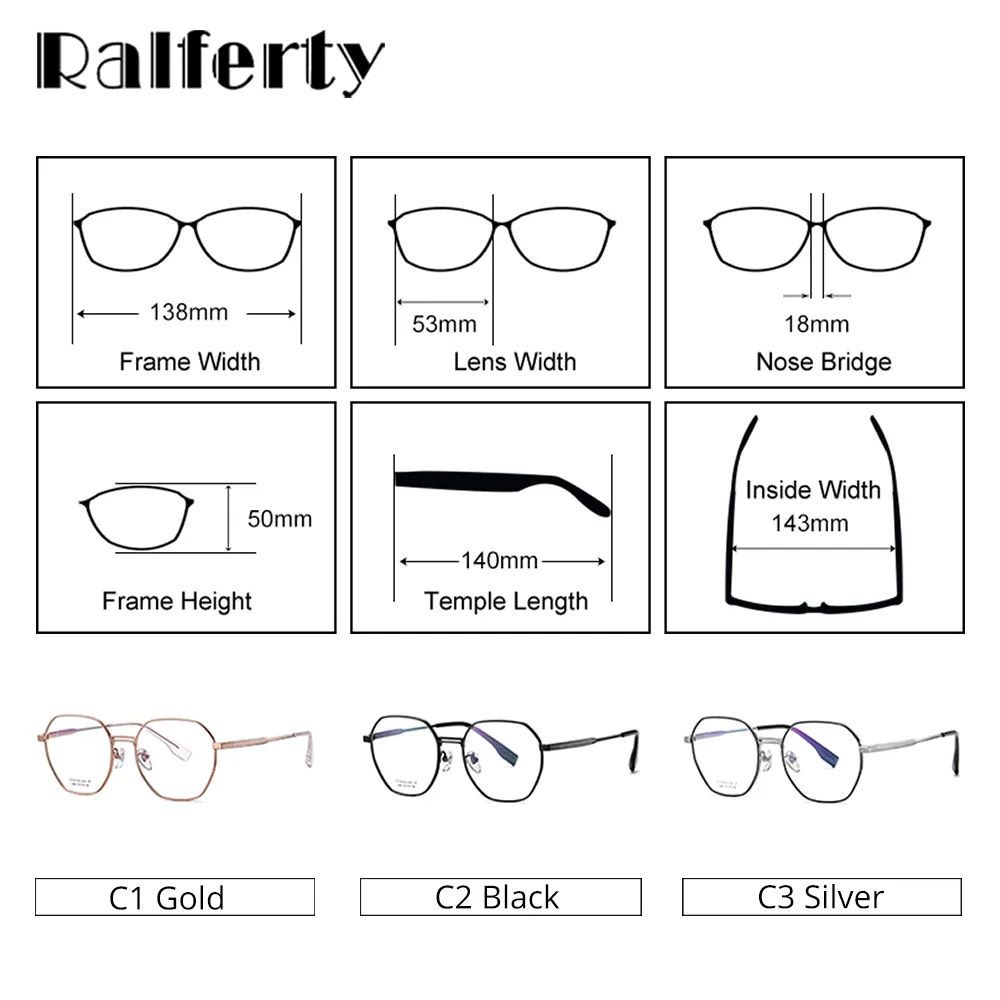 Ralferty Unisex Full Rim Polygon Titanium Eyeglasses D2025