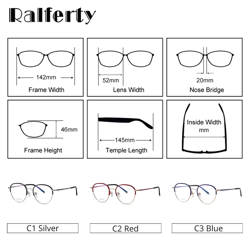 Ralferty Unisex Full Rim Round Titanium Eyeglasses D2039t