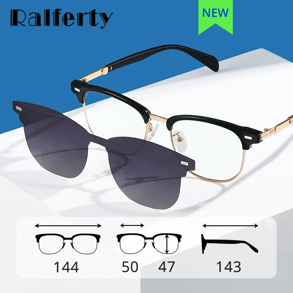 Ralferty Unisex Full Rim Square Tr 90 Alloy Eyeglasses With Clip On Sunglasses D3202