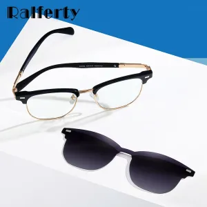 Ralferty Unisex Full Rim Square Tr 90 Alloy Eyeglasses With Clip On Sunglasses D3202