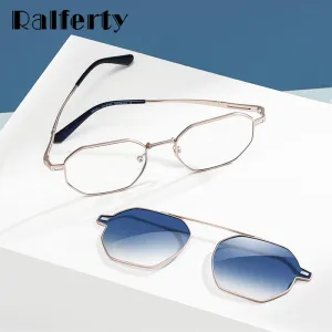 Ralferty Unisex Full Rim Square Tr 90 Eyeglasses With Clip On Sunglasses 0012