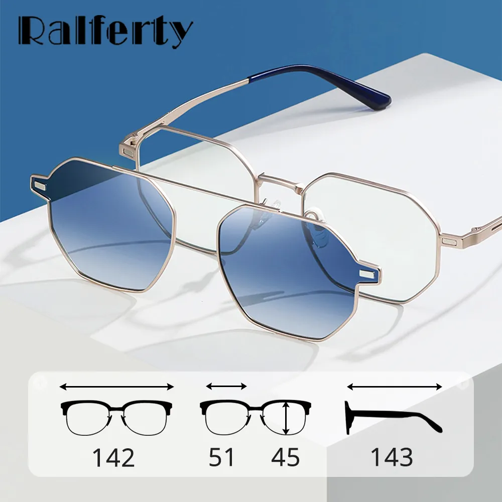 Ralferty Unisex Full Rim Square Tr 90 Eyeglasses With Clip On Sunglasses 0012