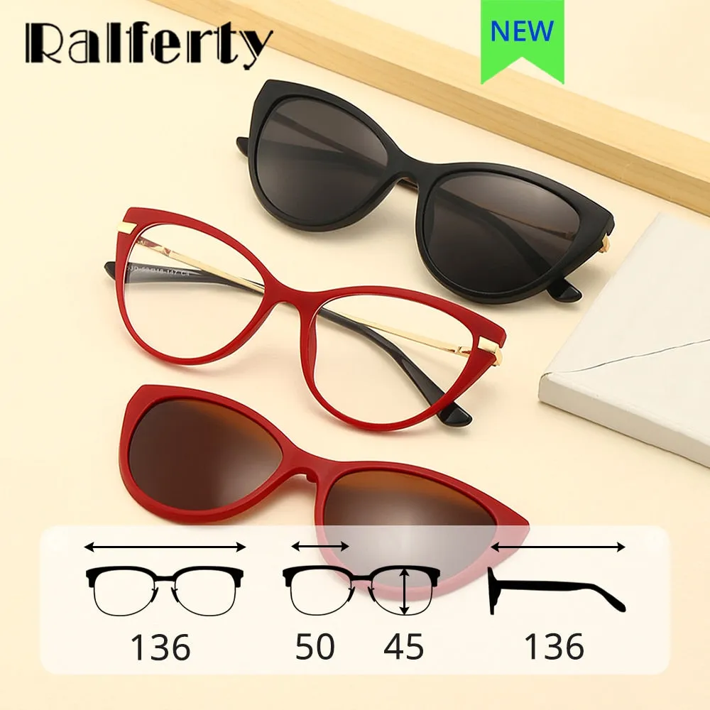 Ralferty Women's Full Rim Oval Cat Eye Acetate Eyeglasses With Clip On Sunglasses 2353