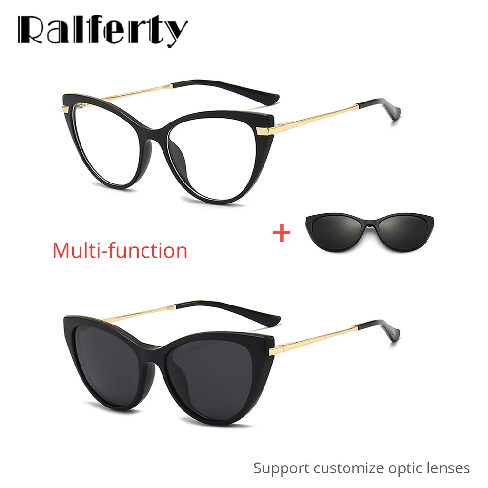 Ralferty Women's Full Rim Oval Cat Eye Acetate Eyeglasses With Clip On Sunglasses 2353