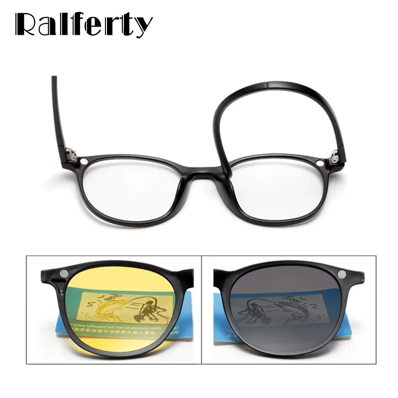 Ralferty Women's Full Rim Round Tr 90 Eyeglasses With 6 Clip On Sunglasses A2245