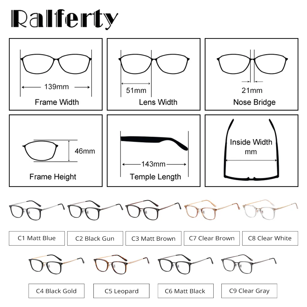 Ralferty Women's Full Rim Square Acetate Alloy Eyeglasses F95959