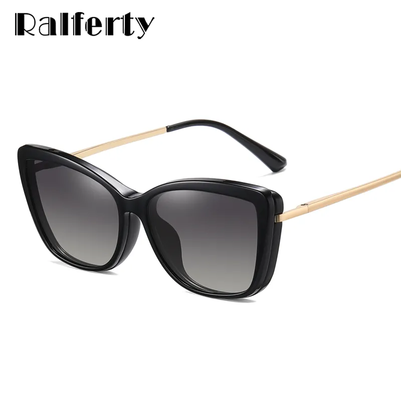 Ralferty Women's Full Rim Square Cat Eye Acetate Eyeglasses With Clip On Sunglasses D95335