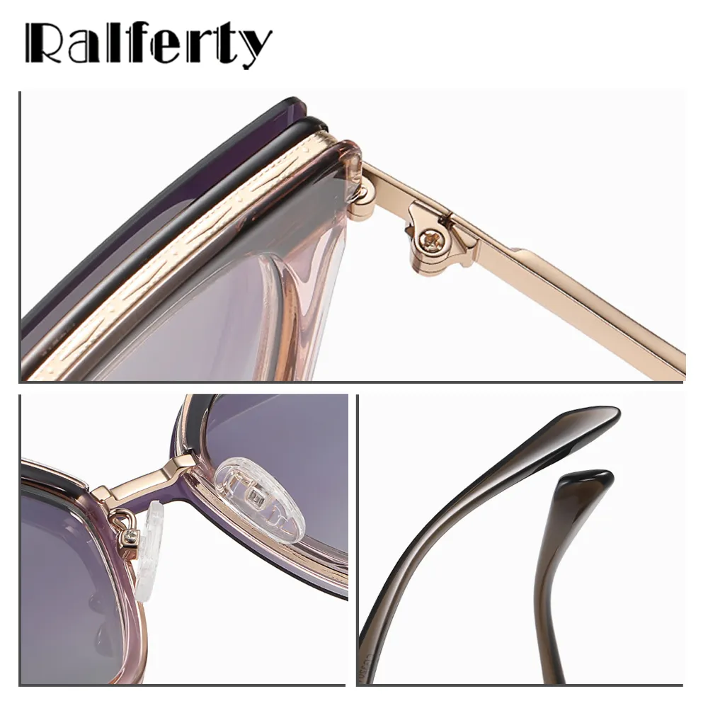 Ralferty Women's Full Rim Square Cat Eye Alloy Acetate Eyeglasses With Clip On Polarized Sunglasses