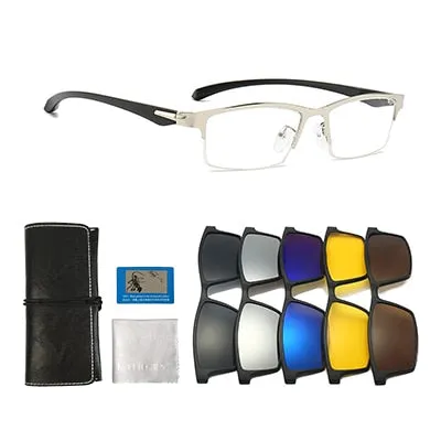 Ralftery Men's Semi Rim Rectangle Alloy Eyeglasses With Clip On Sunglasses Tr2347