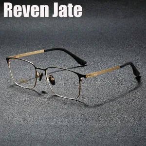 Reven Jate Men's Full Rim Square Titanium Screwless Frame Eyeglasses 6118