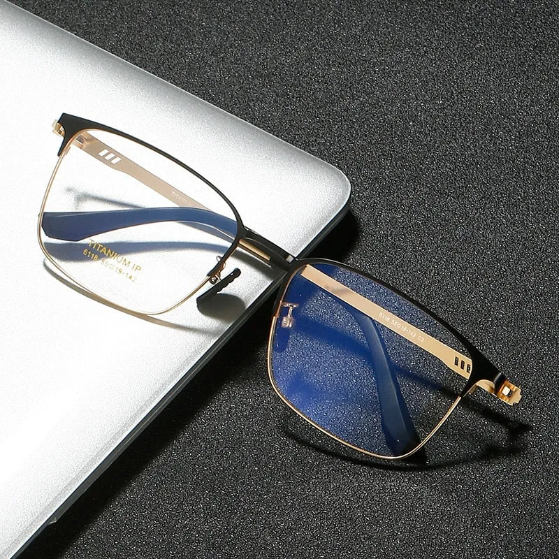 Reven Jate Men's Full Rim Square Titanium Screwless Frame Eyeglasses 6118