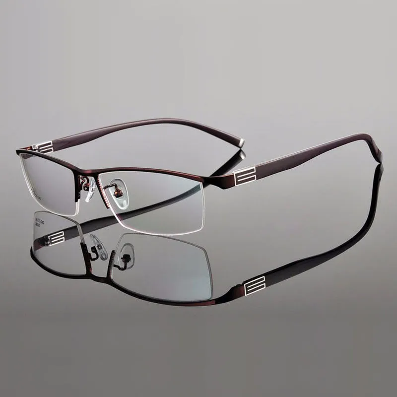 Reven Jate Men's Semi Rim Rectangle Titanium Alloy Eyeglasses 56170