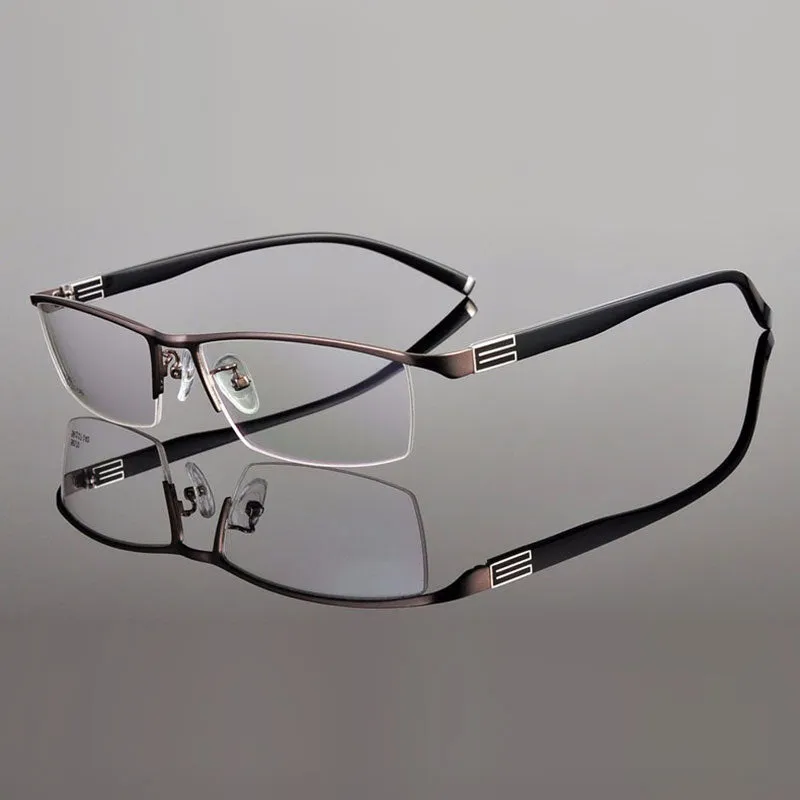 Reven Jate Men's Semi Rim Rectangle Titanium Alloy Eyeglasses 56170