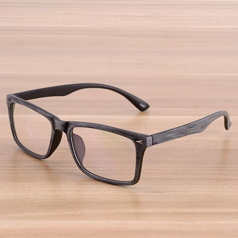 Reven Jate Unisex Full Rim Square Acetate Eyeglasses Wooden Pattern 922